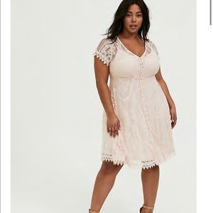 NWT Light Pink Lace & Crochet Button Front Dress